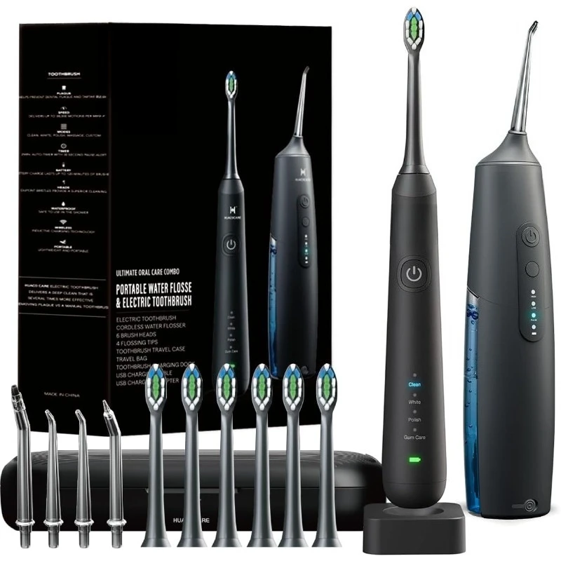 

2-1 Oral Clean Kit- Water Dental flosser & Electric Toothbrush Combo- Brushing & Flossing- for Teeth Cleaning and Gum Health (Bl