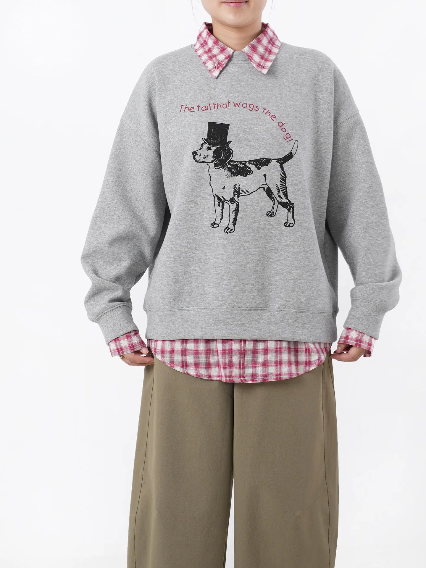 

Street Sle round Ne Long Sve Sweatirt 320g Air Layer Dog Print Loose Fit Autumn Women's Faion Polyester Cotton Blend