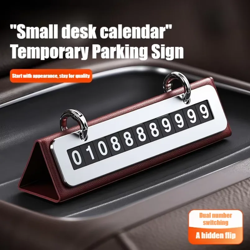 Luxury Focus: Elegant Leather Temporary Parking Sign | Sophisticated Movable Number Plate for Your Vehicle | Premium Car