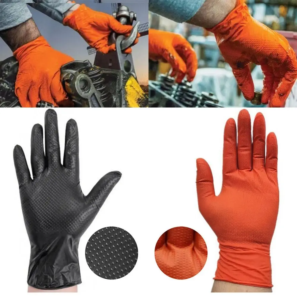 Guantes de trabajo de nitrilo de 20 piezas, guantes de reparación de automóviles con patrón de diamante naranja y negro, resistentes al desgaste, impermeables, para el hogar, Unisex