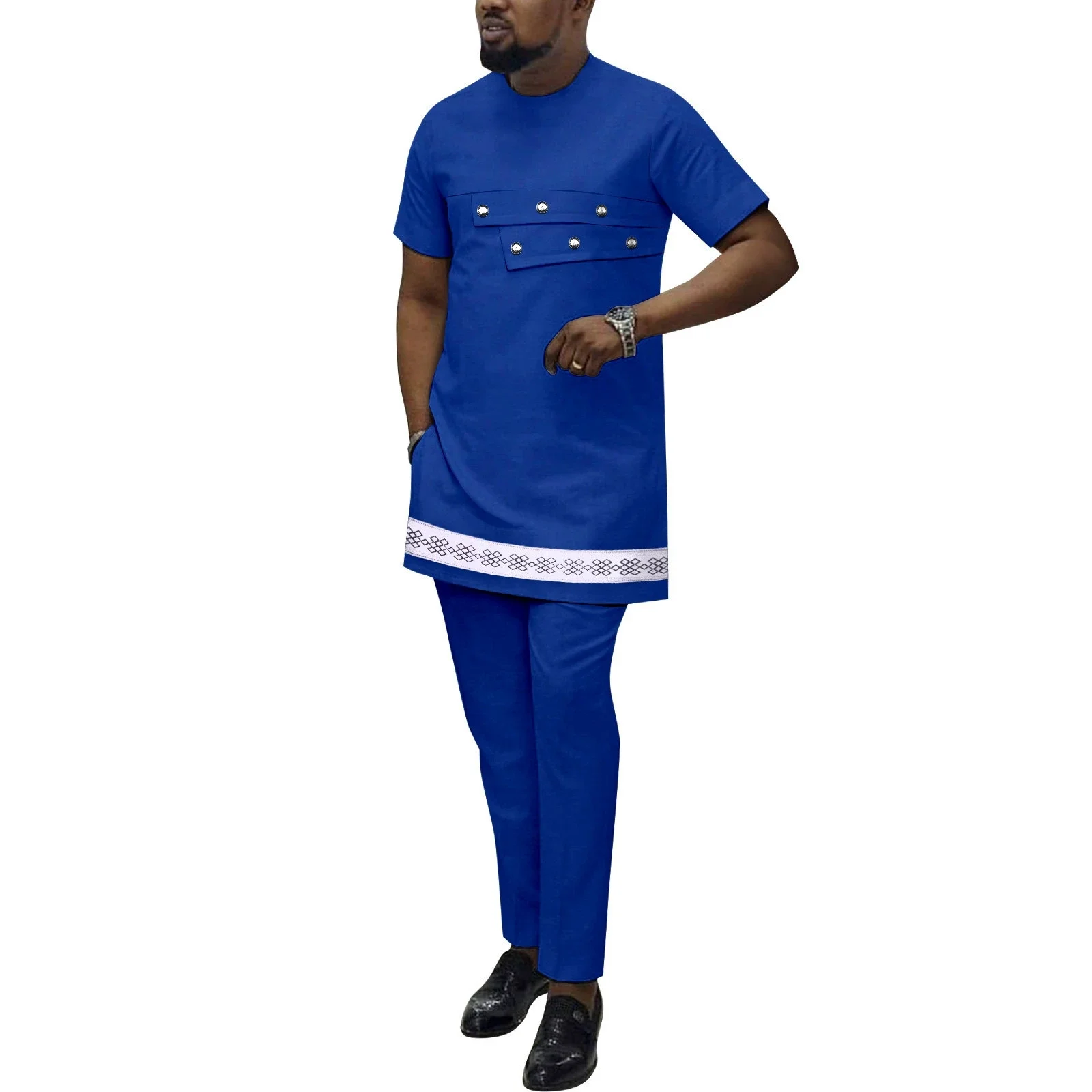 Venda Roupas masculinas africanas ancara calças conjunto dashiki camisa 2 peça roupa colheita superior traje camisa de manga curta e calças ancara conjunto