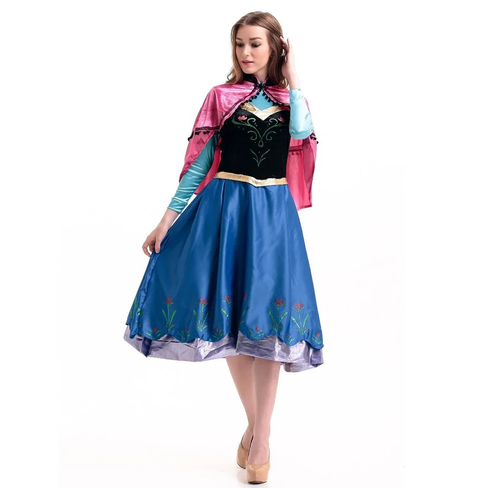 Adult Deluex Anna Princess Costume Women Fantasia Cosplay Blue Long Dress Anime Party Fancy Dress Halloween Costumes