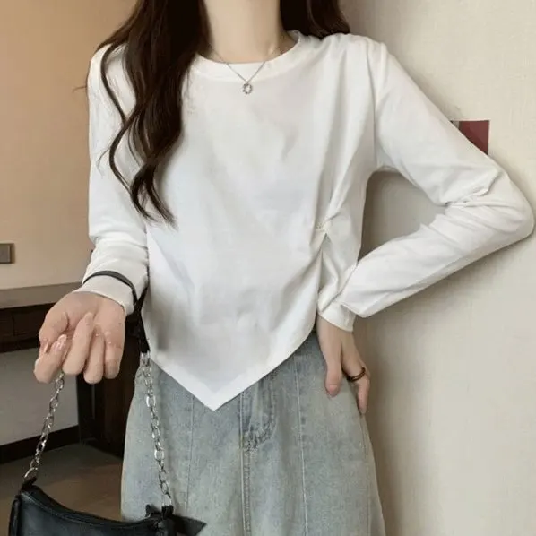 Koszulka z długim rękawem Careful Base Shirt Wiosna i Jesień Wyszczuplająca Nieregularna Bluzka