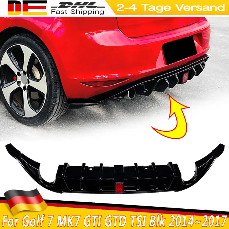 Diffusore posteriore nero lucido con splitter e spoiler con LED freno, kit carrozzeria per Golf 7 Standard MK7 GTI GTD TSI 2014~2017 Hatchback