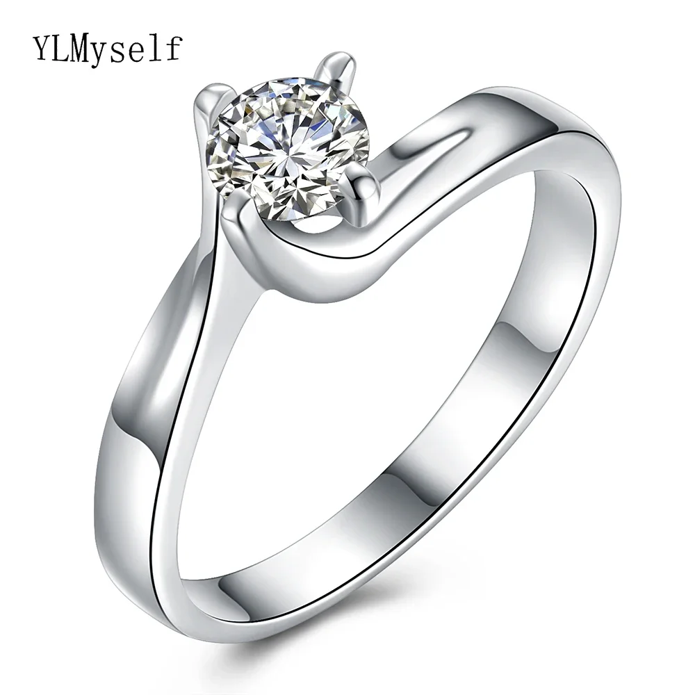 

YLMyself 925 Sterling Silver Ring Round Cut Cubic Zirconia Crystal Engagement Jewelry High Quality Shiny Fashion Gift