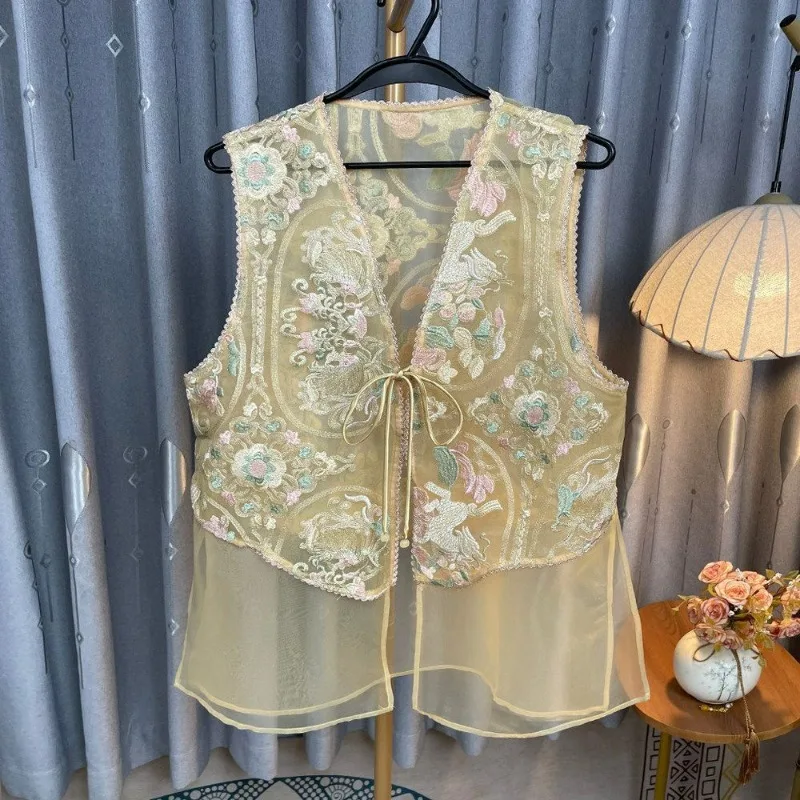 Chinese Heavy Industry Embroidery New Vest Summer Light Luxury Chinese Style Medium Long Style Within Day Shoulder Delivery Vest