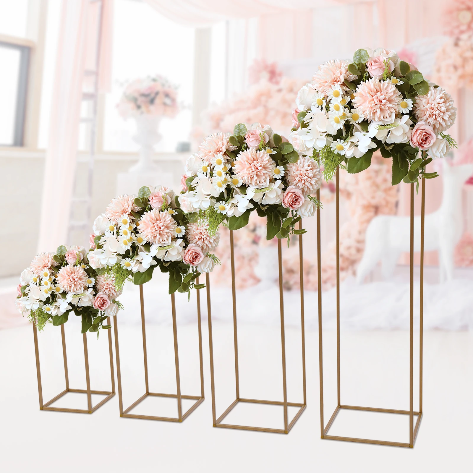 Metal Flower Stand Gold 4Pcs with a Hammer Wedding Table Centerpieces Geometric Party Home Decor