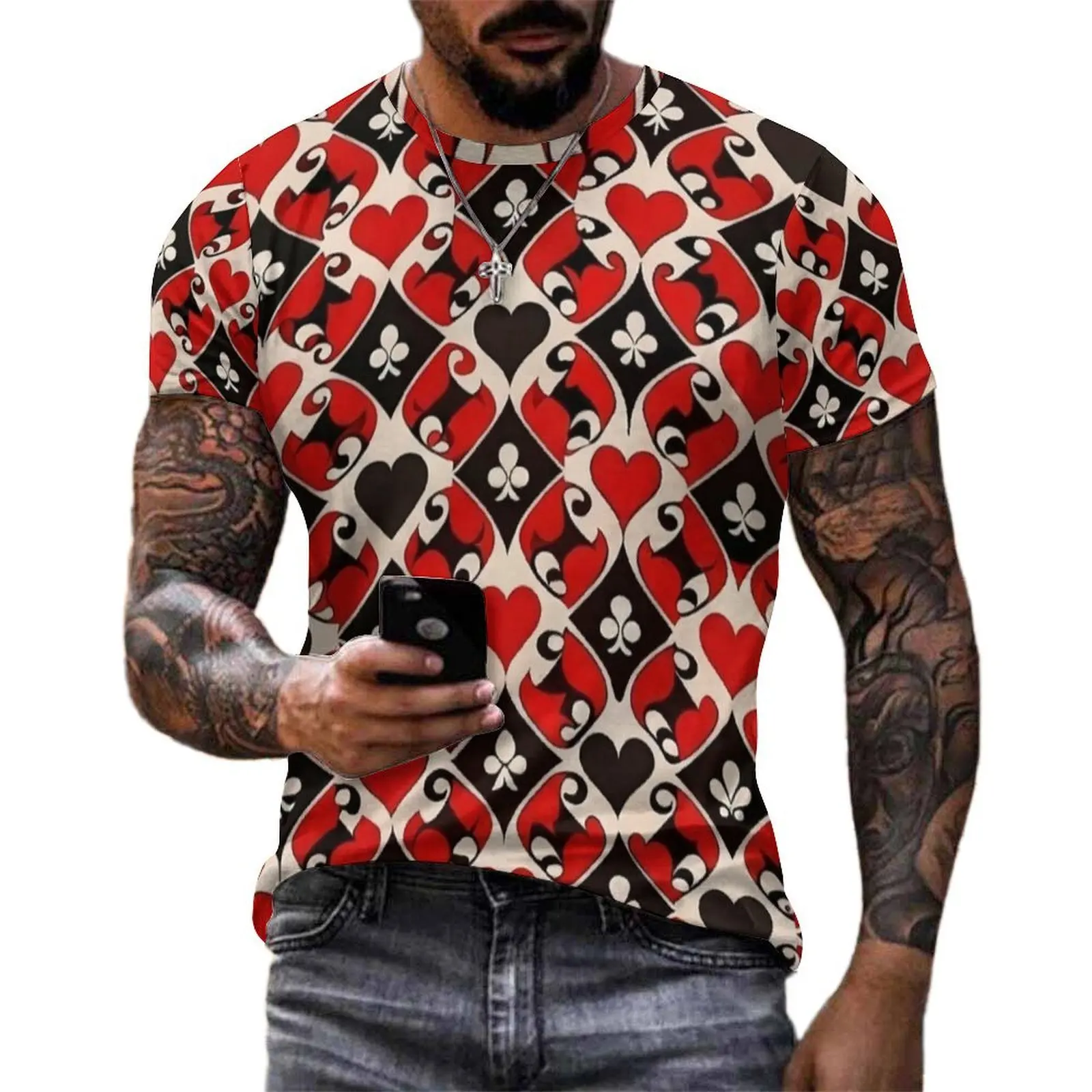 Playing Cards Smbols Retro Print T-Shirt  Trendy T Shirts Man Y2K Fun Tee Shirt Premium Short-Sleeved Custom Tees Big Size 6XL