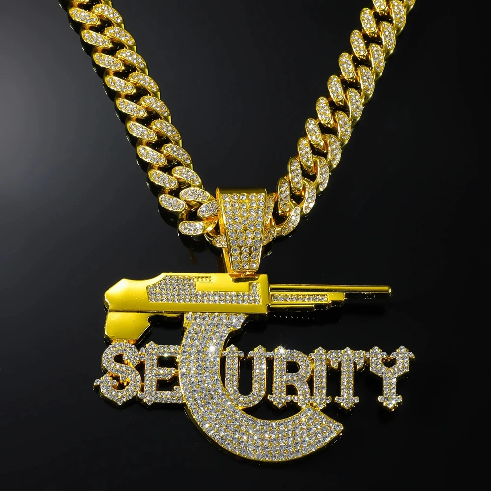 Hip Hop Sniper Gun Jewelry Letter SEURITY Pendant with 13mm Cuban Chain Men's and Women's Necklace Punk Hip Hop Accessories Gift view 2