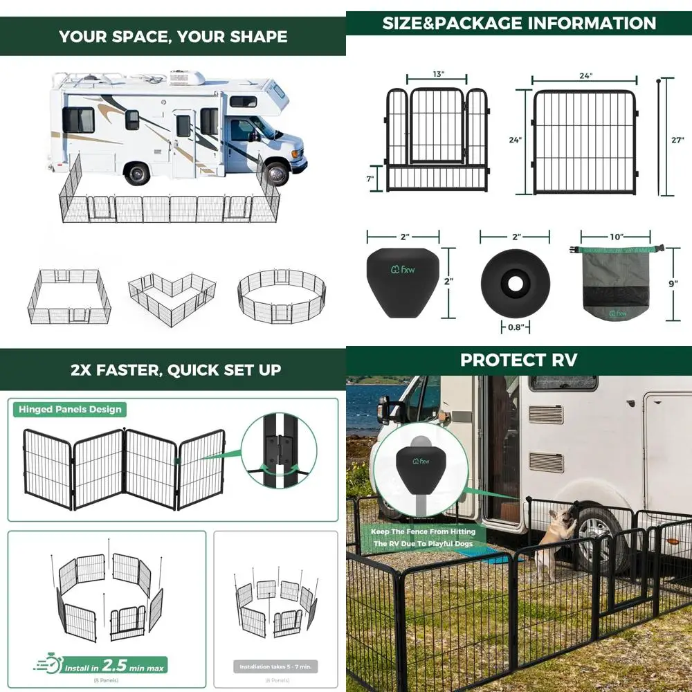 

Портативный уличный манеж для собак, 24 забора для маленьких собак, автофургонов и кемпинга, 16 панелей с защитой шарика для автофургона (6 шт. в упаковке)