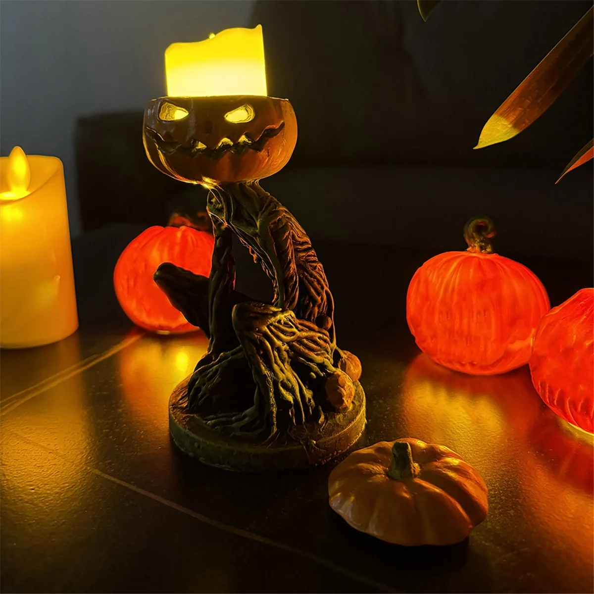 Candelabro de calabaza terrorífico, adornos versátiles, decoración del hogar