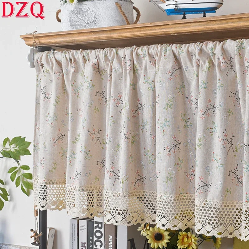 

Korean Pastoral Cotton Linen Leaves Short Curtains for Kitchen Linen Lace Leaf Half Curtain for Roman Window #A270