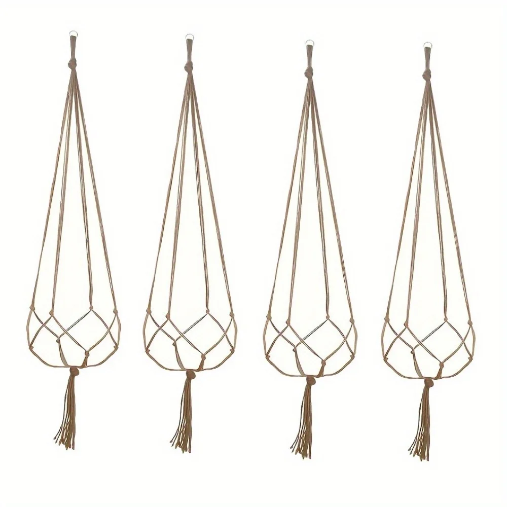 4Pcs Woven Hanging Net Pocket Planters,Indoor Outdoor Hemp Rope Hanging Basket Decor,Space-Saving,Breathable&Durable