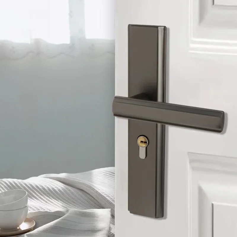 

Grey door lock indoor modern simple bedroom magnetic absorption silent door handle Nordic wooden door universal lock