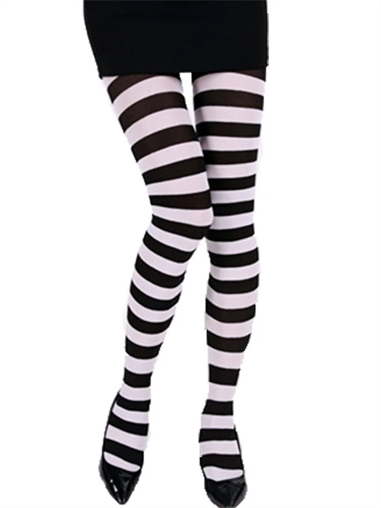 Womens Gothic Style Tights Stockings Party Cosplay Striped Elastic Leggings Pantyhose for Xmas Halloween