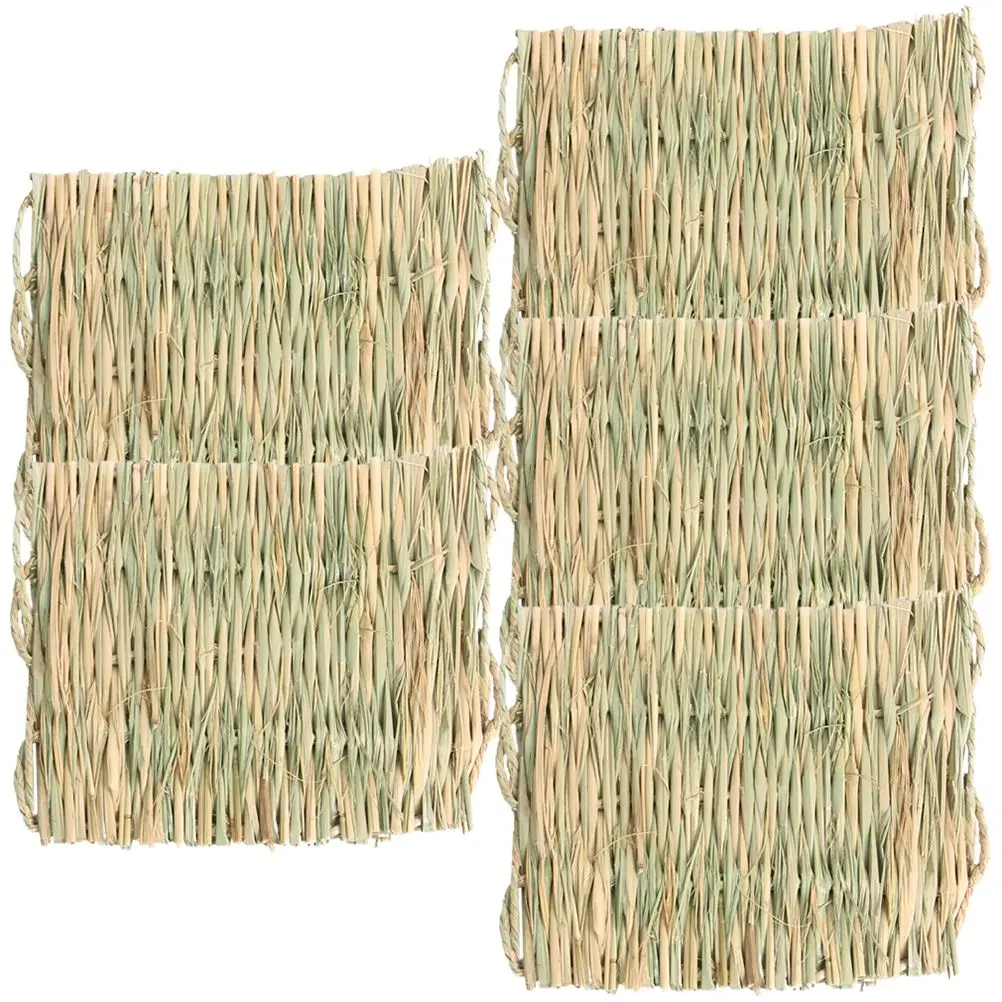 

5 Pcs Rabbit Straw Mat Natural Grass Woven Bedding for Rabbits Guinea Pigs Small Animals Cage Pad Nest Mats Safe Chew Toy Teeth