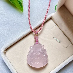 Rose Quartz Fox Carving|Crystal Healing Carving|Crystal Animal Nine-Tailed Fox Sculpture|Rose Quartz Pendant|Handmade Necklace|