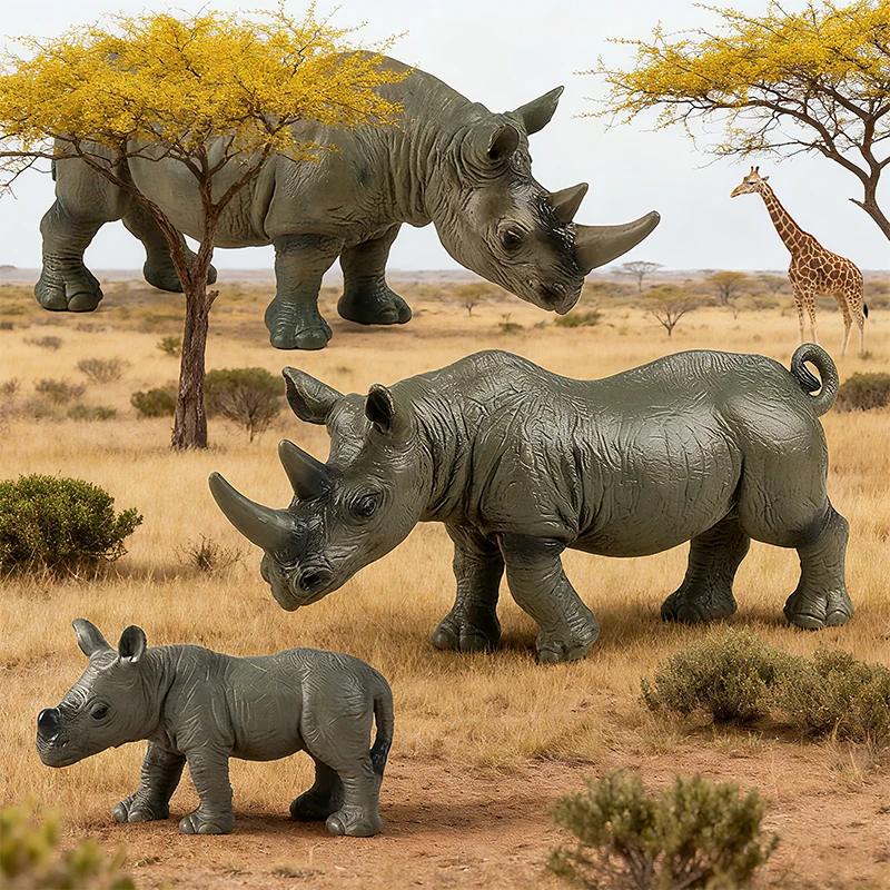 Oenux Simulation Wild Animal Model Rhino Rhinoceros Hippo Hippopotamus PVC Home Ornament Animal Educational Toy For Kids Gift
