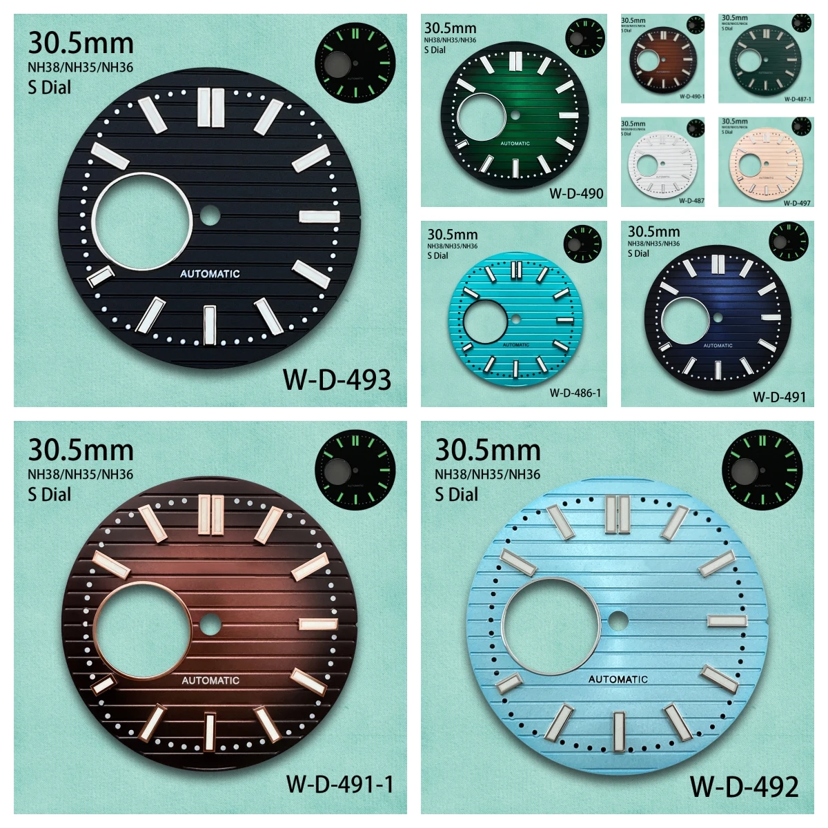 

S Logo 30.5mm Hollow Out Dial suitable For NH38/NH35/NH36 movements Green Luminous Watch Modification Accessories
