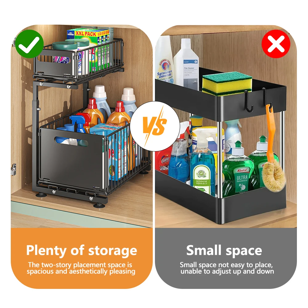 2 Tier Pull Out Cabinet Organizer Adjustable Kitchen Storage 6