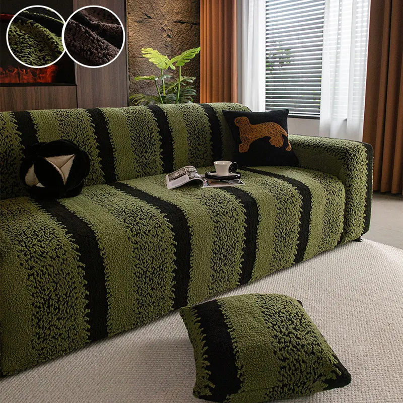 1PC-Advanced light luxury shu mianrong sofa cover with winter thick plush all inclusive universal anti cat scratch cover cloth