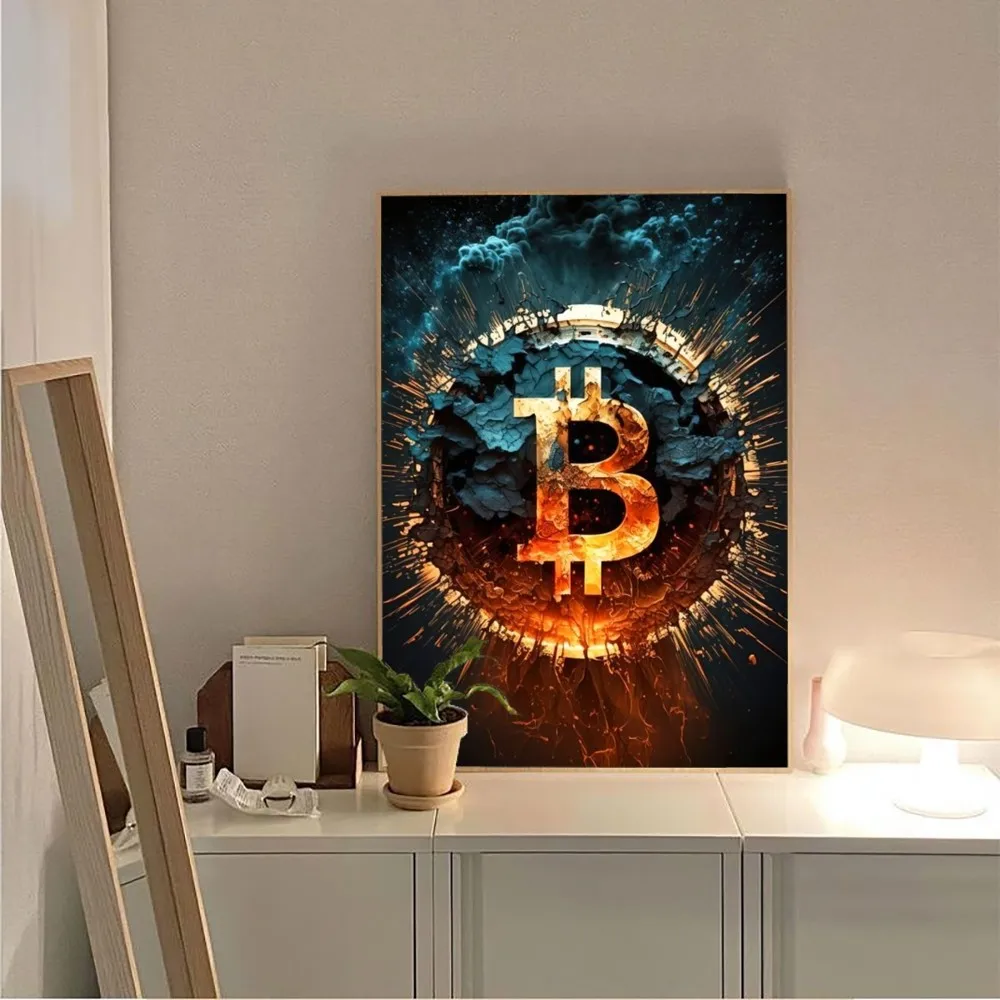 Neon Splatter Bitcoin Modern Poster No Framed Poster Kraft Paper Vintage Poster Wall Art Painting Bedroom Study Stickers