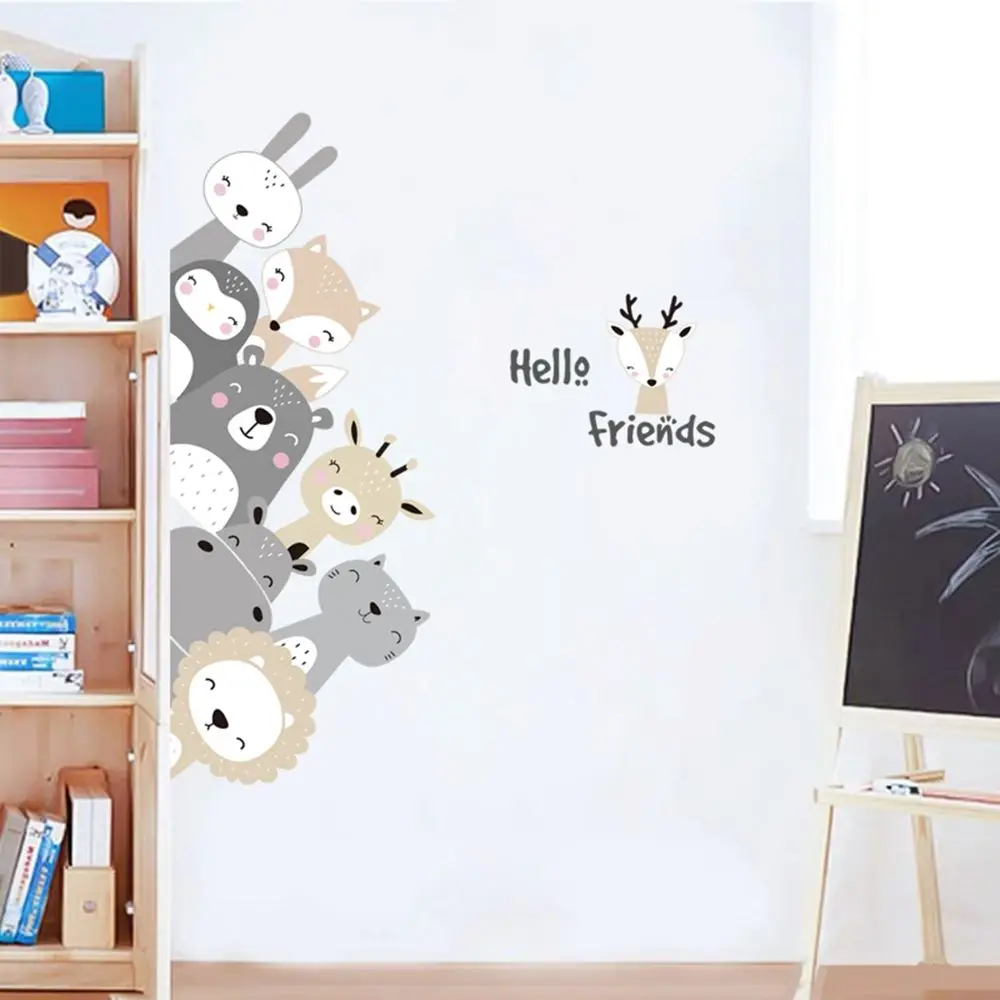 DIY autoadhesivo para habitaciones de niños pegatinas de animales decoración del hogar León oso pegatinas de pared Mural calcomanías guardería