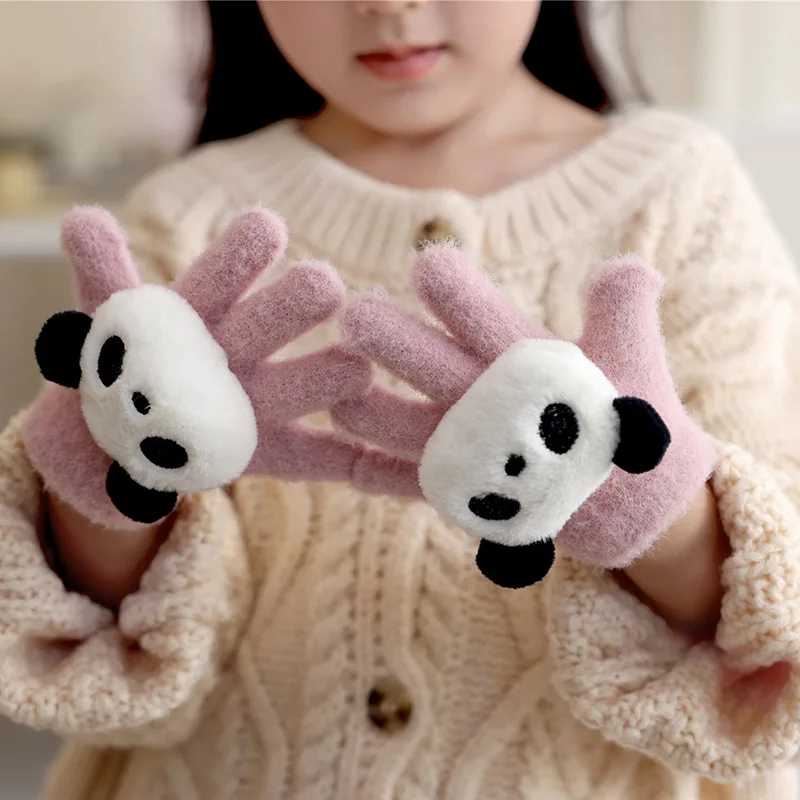 Kinder handschuhe Panda Muster gestrickte Baby handschuhe Winter verdicken Fäustlinge Voll finger Fäustlinge Neugeborene Handschuhe für Kinder 1-4y