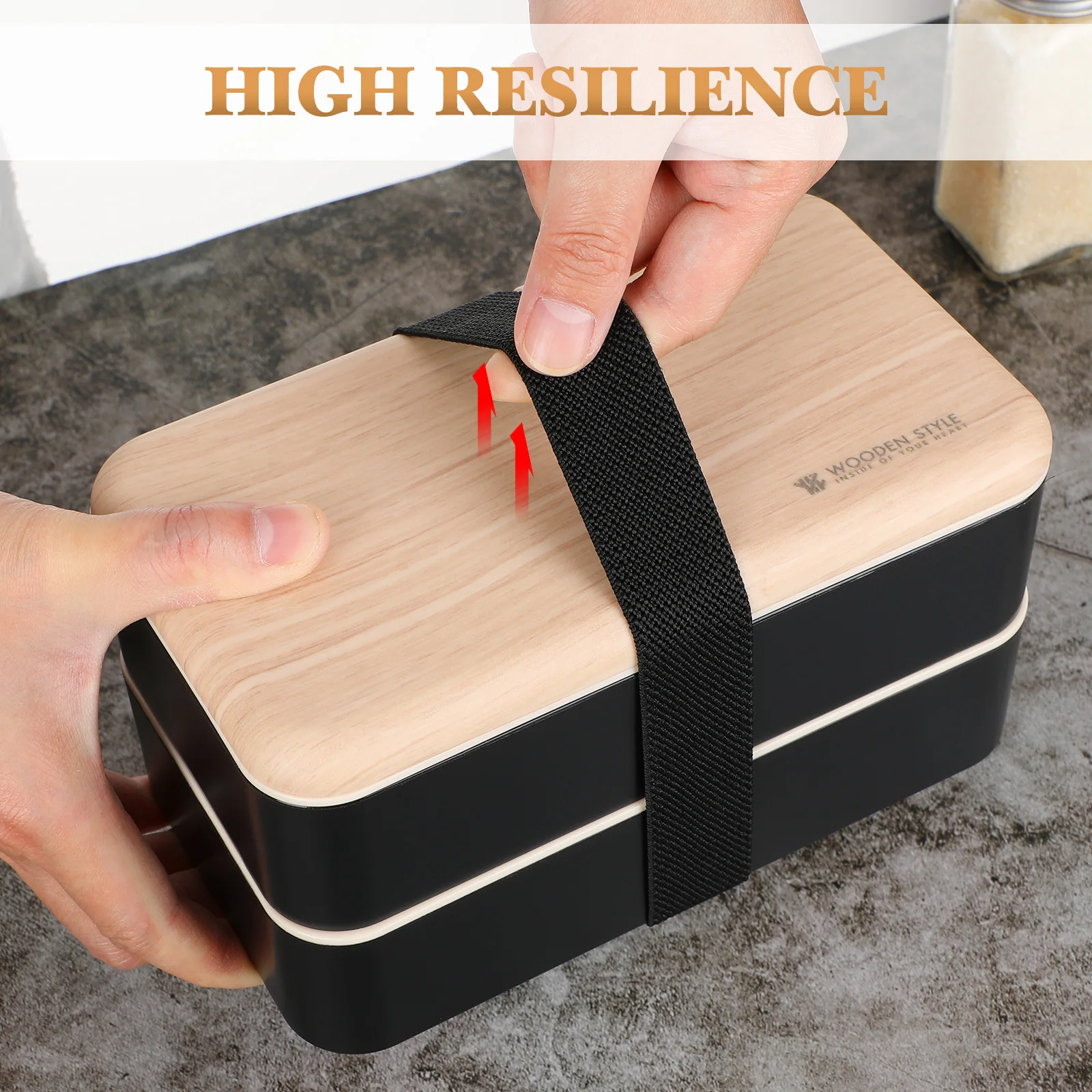 

Double Layer Box Leak Proof Plastic Lunch Bento Black Wooden Food Container Plastic School Office Picnic Storage