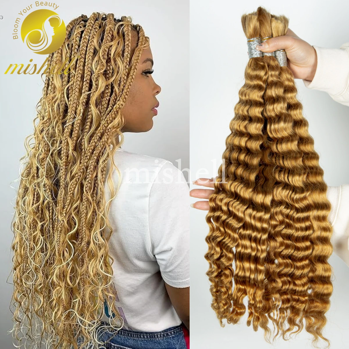 

27# Ombre Deep Wave Human Hair Bulk for Braiding 26 28inch 100% Unprocessed Virgin Hair Bundles Deal No Weft for Boho Braids