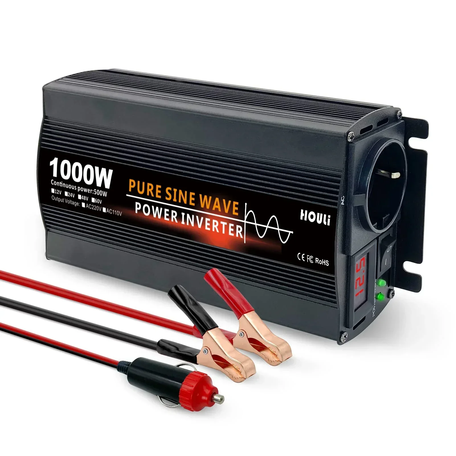 

Electric 24V Pure Sine Wave 1000W 12V 220V Car Inverter European Socket For Auto With Car Charger and Battery Charger