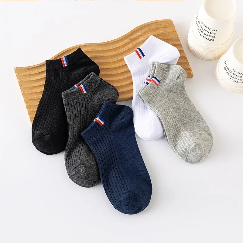 1/5 Pairs Mens Casual Boat Socks Summer Cotton Sports Sweat Absorbing Breathable Vertical Bar Parallel Bars Ovement Tube Socks