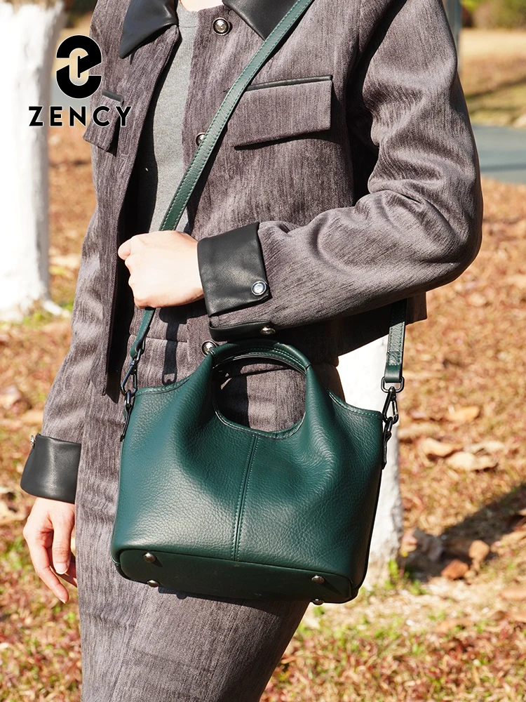 Zency Leather Shoulder Bag Woman Genuine Vintage Small Designer Tote Bag Cross over Bag New Women Hobo Green Khaki Large Bolsa
