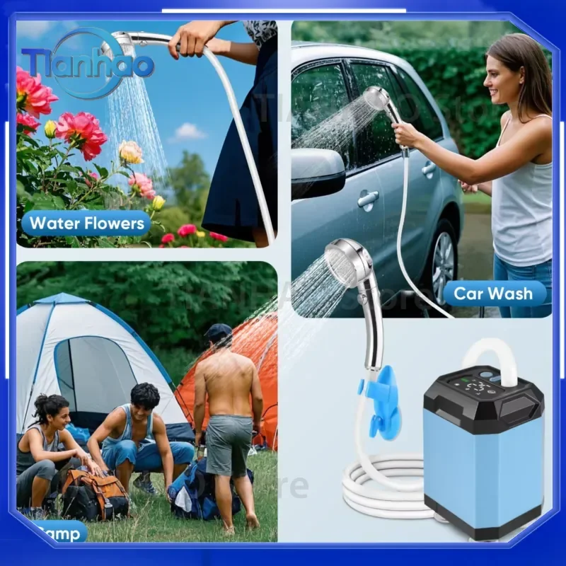 6000mAh Rechargeable Camping Shower Pump Kit with U-V Filter IPX7 Waterproof for Outdoor Camping Shower Car Washing Pet Bath
