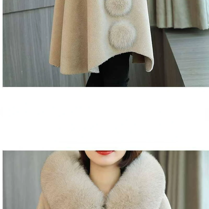 2023 New Granular Sheep Sheared Fleece Coat for Mid Length Winter One Piece Fox Fur Hooded High Grade Loose Comfortable Fur Coat