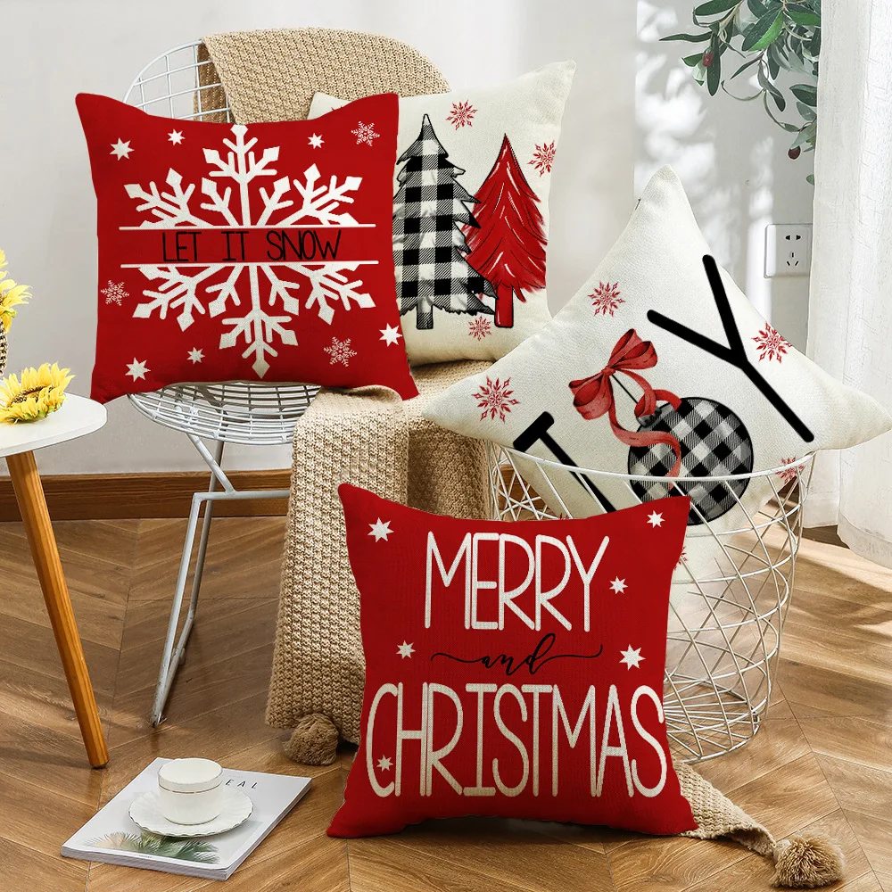 

Christmas Pillow, Red Christmas Tree, Snowflake, Home Decoration, Pillowcase, Sofa Cushion Cover