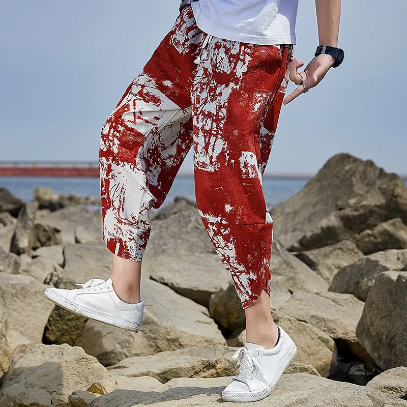 Moda 2025, pantalones hasta la pantorrilla de pierna recta para hombre de verano, pantalones cortos informales sueltos y transpirables, ropa deportiva de calle juvenil, pantalones Harun