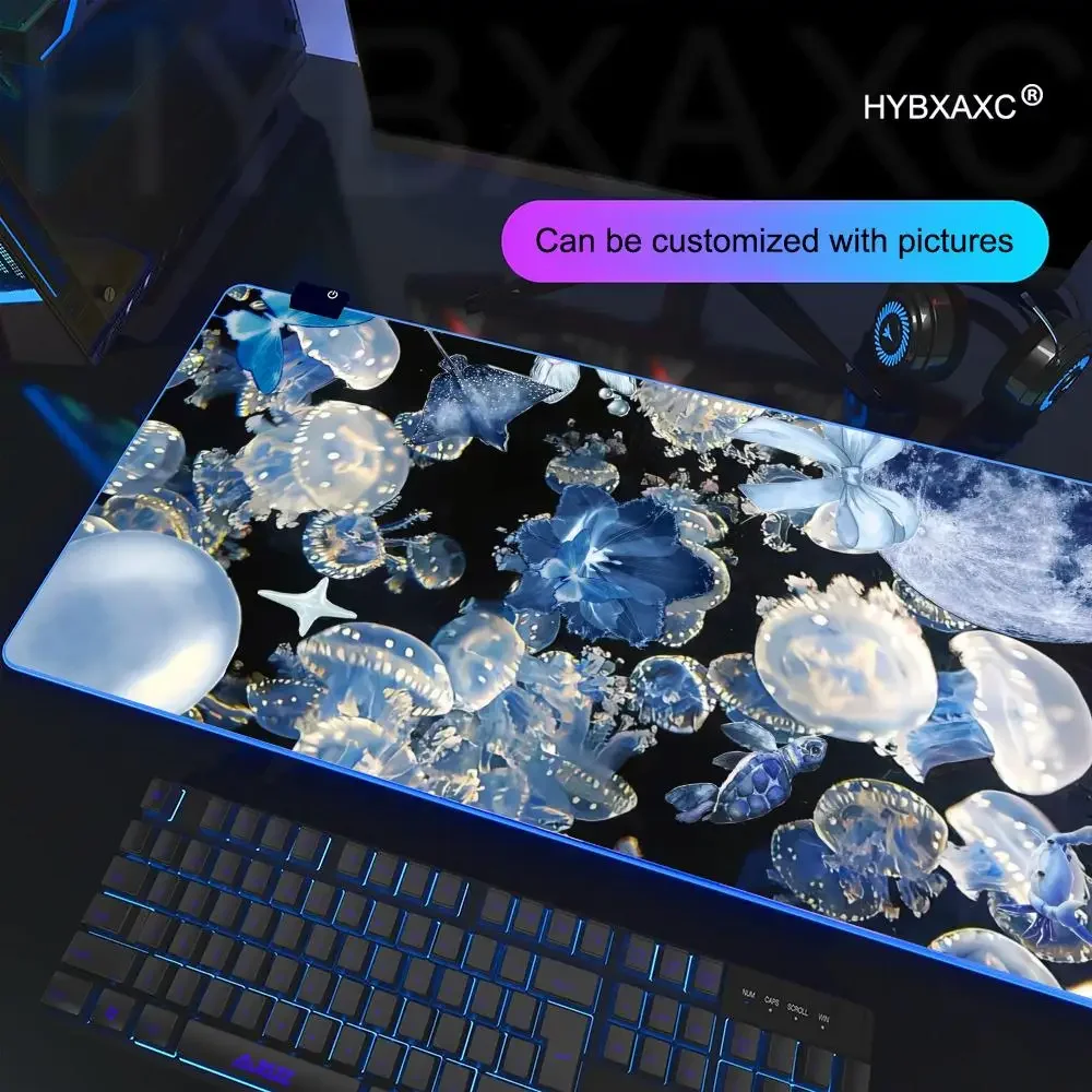 Прозрачный коврик для мыши в виде медузы, игровой коврик для мыши RGB, настольный коврик HD Gamer, большой светодиодный светильник, коврики для мыши XXL, ковер для ПК, компьютера