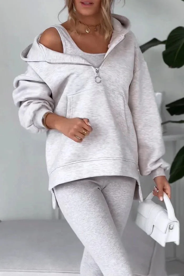 

BKLD 2025 Women Clothing Casual Sports Long Sleeve Zipper Hoodie Slim Fit Vest And Pants Three Piece Sets Outfits Solid Color