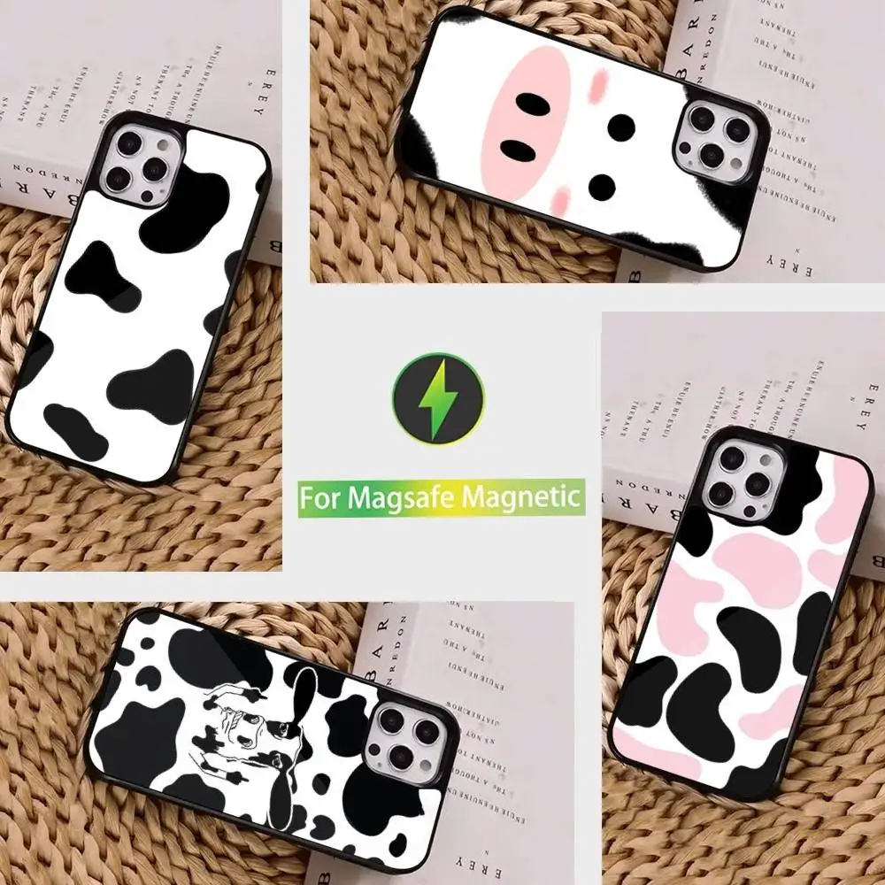 

Cute Animals Cow Print Phone Case For iPhone 16,15,14,13,12,11,Pro,Max,Plus,Mini, Magsafe,Magnetic Wireless Charging Case