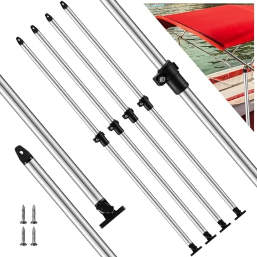 

4 Pcs Adjustable Bimini Top Rear Support Pole Marine Grade Telescopic Aluminum Pole 1" Diameter 360 Degree Eye-end for 3-4 Bow