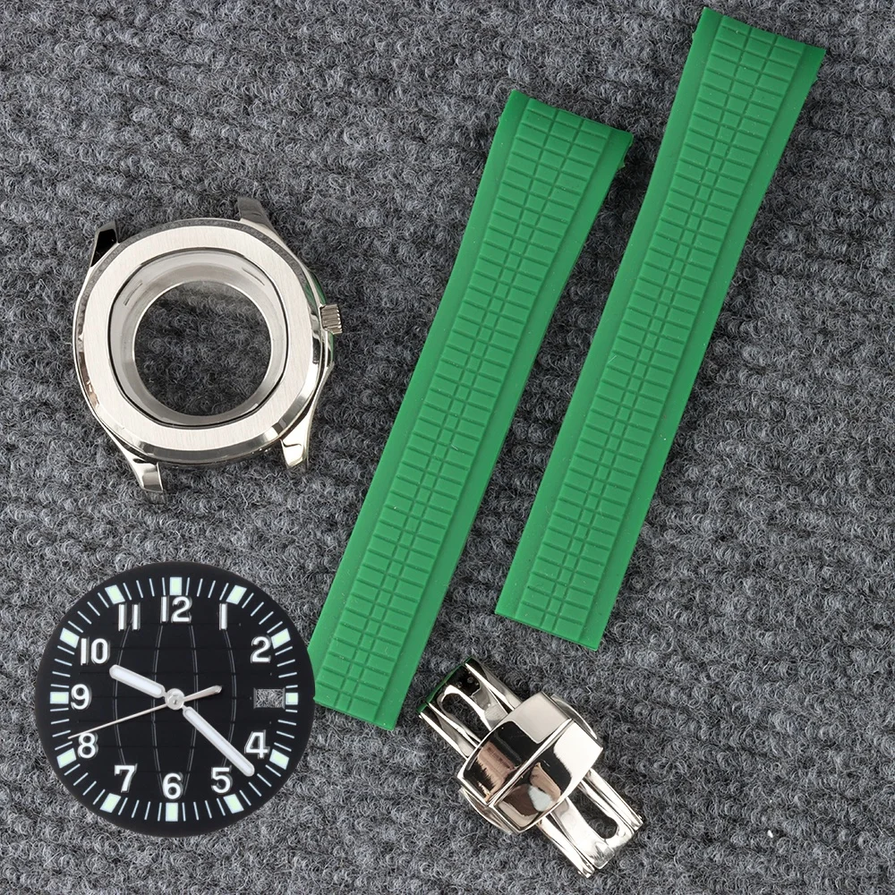 31.5MM NH35 Dial Hands 42MM Waterproof Watch Case Rubber Strap For Aquanaut NH35 NH36 NH38 Movement Watch Modification Parts