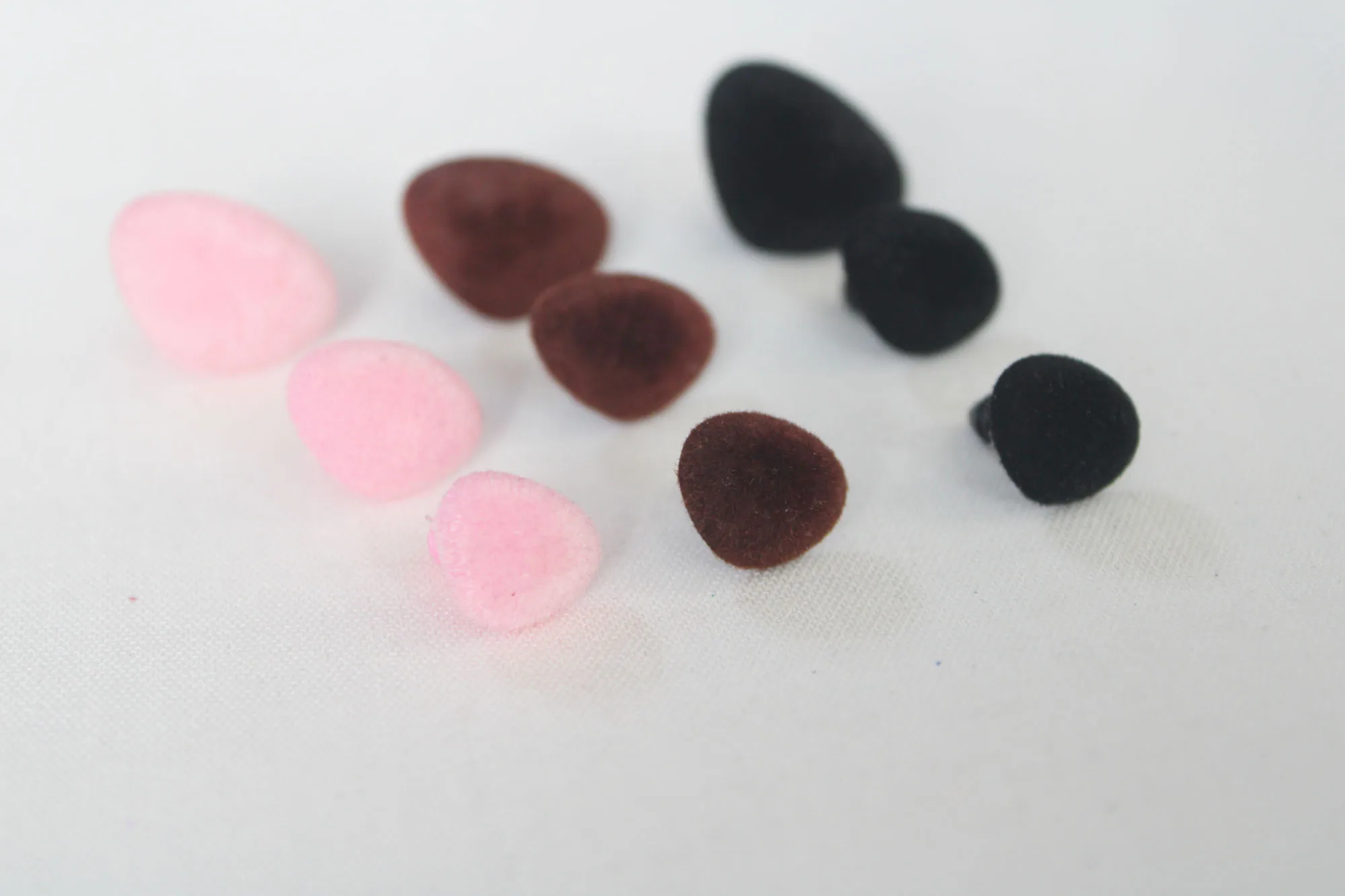 50pcs/lot 12mm to 35mm  pink/red/black/brown flocking  Triangular safety toy nose & soft washer for diy doll findings