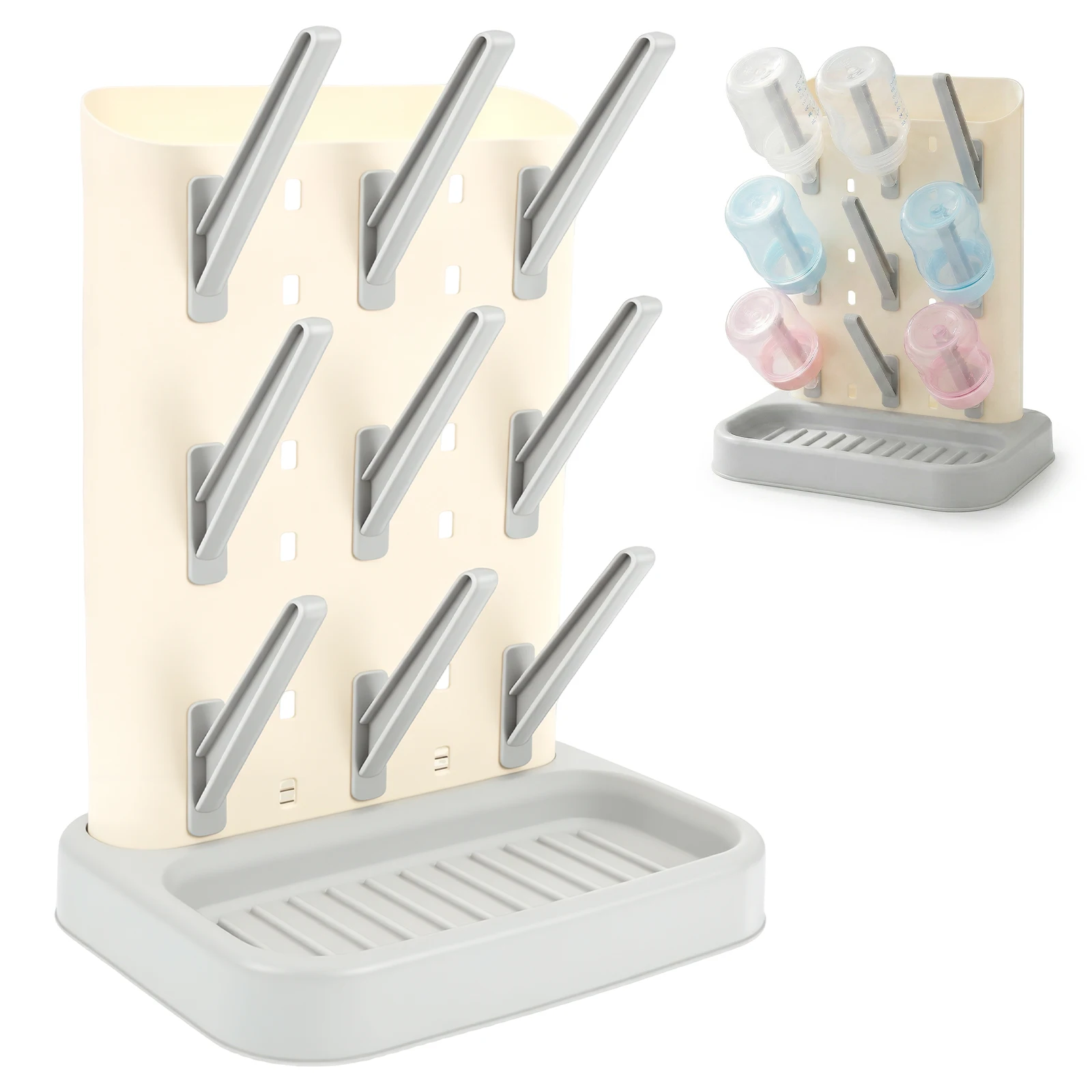 

Vertical Baby Bottle Drying Rack with Detachable Pegs & Drip Tray Bottle Drying and Draining Stand Baby Countertop Organizer