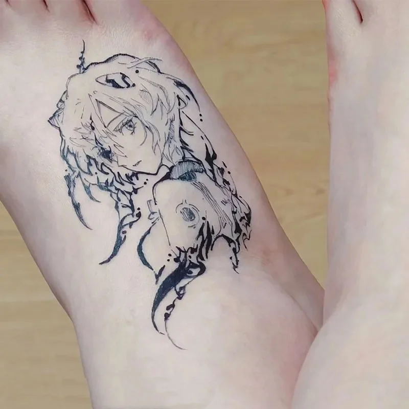 

Временные татуировки с аниме-девушкой с короткими волосами, мультяшные, на основе травяного сока, водостойкие, долговечные, наклейки-тату для женщин и мужчин