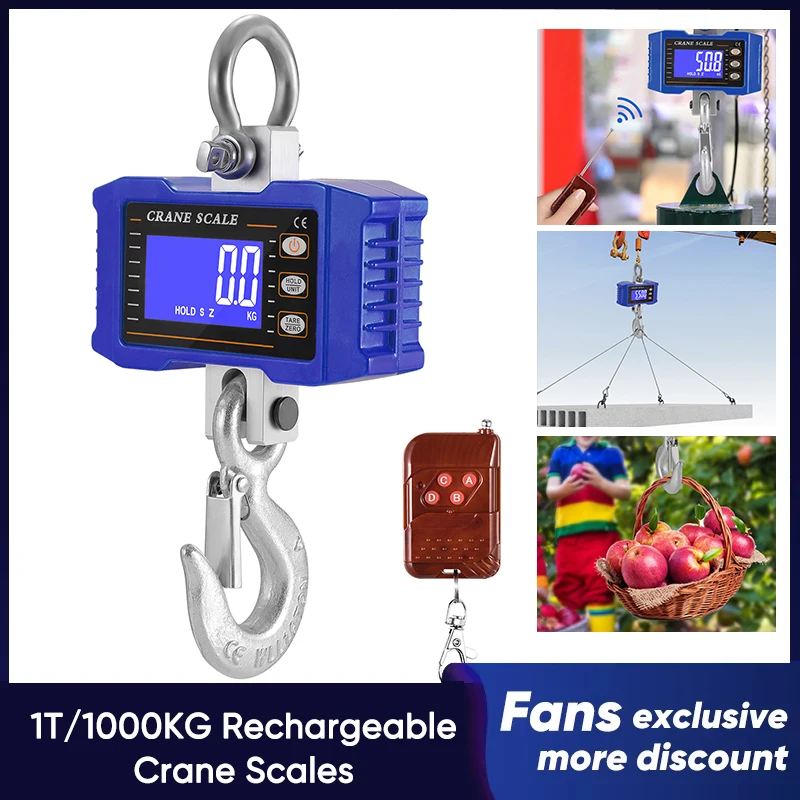 

Rechargeable Digital Crane Scales 1000kg 2200 lbs, Heavy Duty Industrial Hanging Scale with Remote Control for Farming Fishing