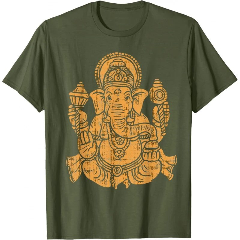 0413 Elephant Om Yoga Ganesha Indian God Ganesh Gift T-Shirt 100% cotton print Tee Short Sleeve Graphic clothes All size tops