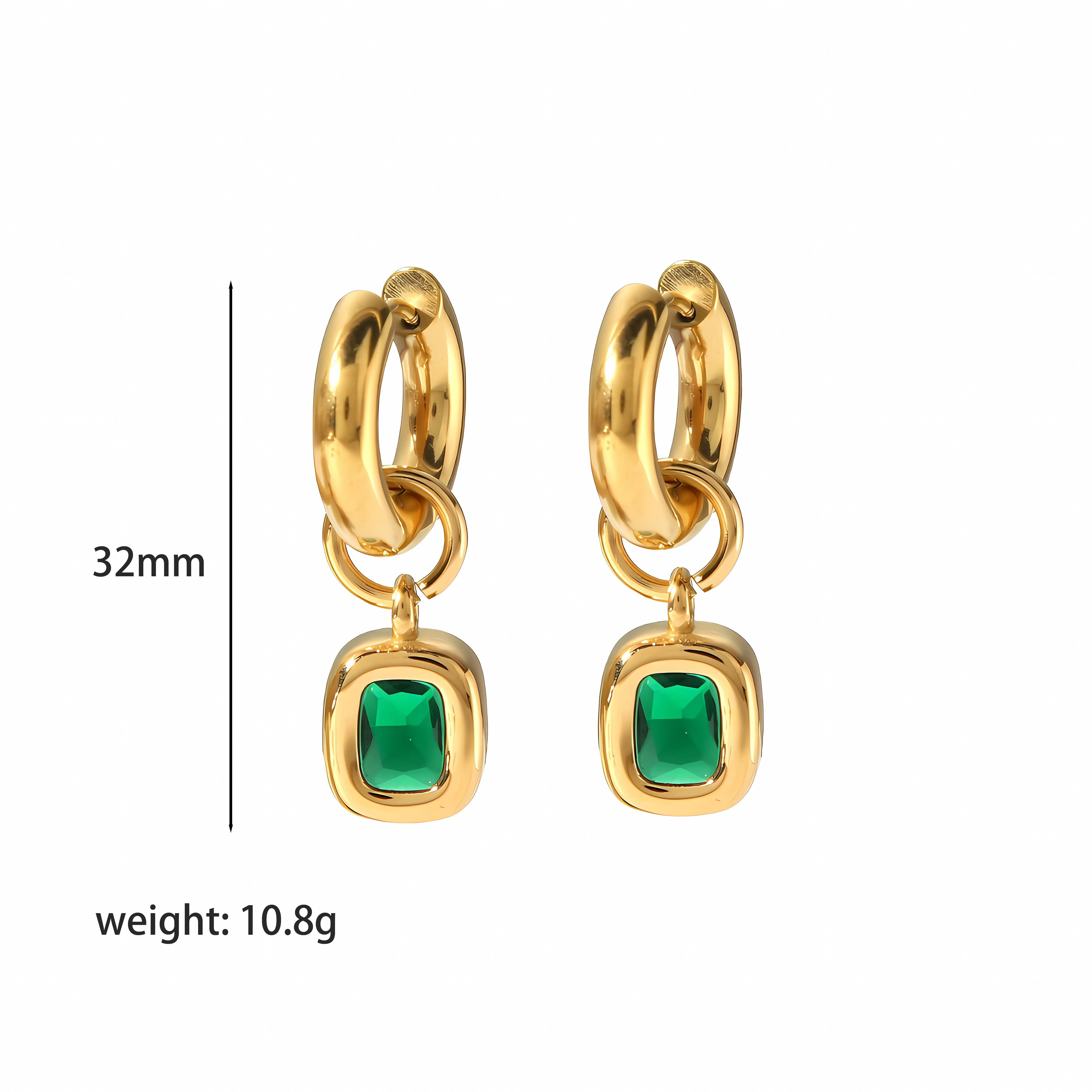 LQ 18k Gold Plated Stainless Steel Ladies Jewelry Set Colorful Cubic Zirconia Necklace Drop Dangle Hoop Earrings for Women