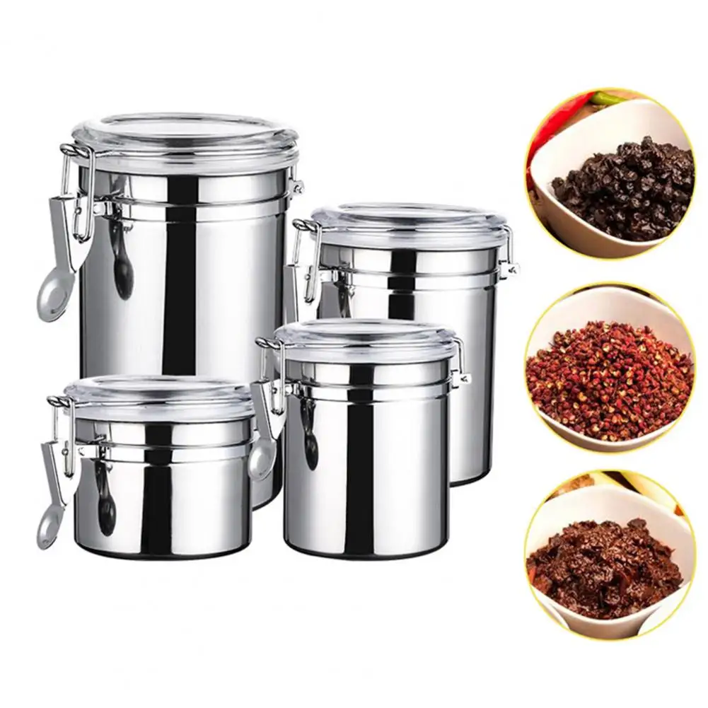 Silicone Seal Food Jar Kitchen Countertop Container Stainless Steel Airtight Canister Set 4-piece Food Storage Jar for Kitchen