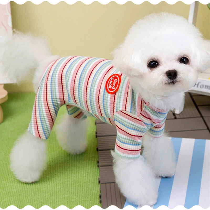 Soft Autumn Bottom Sweatshirt for Small Dogs Striped Pet Overalls Polyester T Shirt French Bulldog Four Legged Cat Clothing